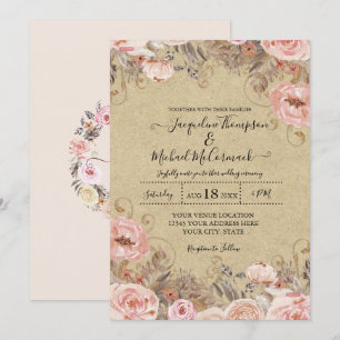 Kraft Mute Blush Pink Aquarell Rose Gold Einladung