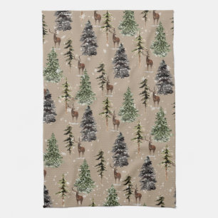 Kraft Natural Winter Woodland Snowy Spruce & Stag Geschirrtuch