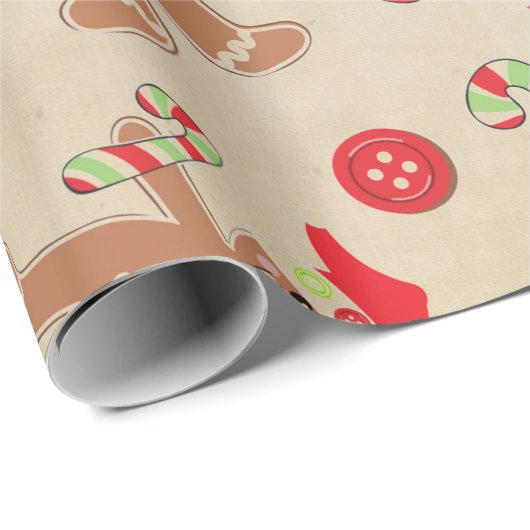 Kraft Niedlich Gingerbread Man Candy Cane Weihnach Geschenkpapier (Rolleneckpunkt)