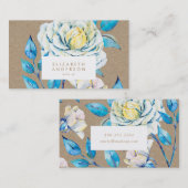 Kraft Oil Painted White Rose Blue Business Card Visitenkarte (Vorne/Hinten)