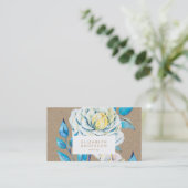 Kraft Oil Painted White Rose Blue Business Card Visitenkarte (Stehend Vorderseite)