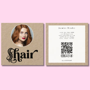 Kraft Organischer Foto-Friseur QR Socials Quadrat Quadratische Visitenkarte