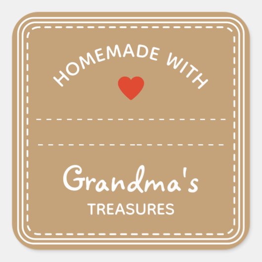 Kraft Paper Brown Jar Labels Leere Textbox Herz Quadratischer Aufkleber (Vorderseite)