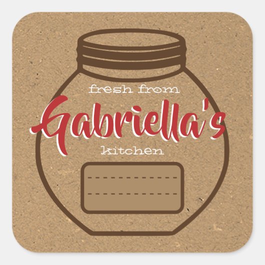 Kraft Paper Brown Red Jam Jar Food Labels Leere Quadratischer Aufkleber (Vorderseite)