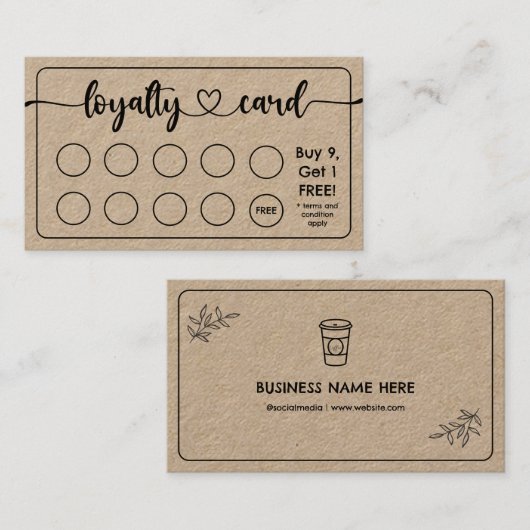 Kraft Paper Café Kaffee Shop hinzufügen Logo Treuekarte (Vorne/Hinten)