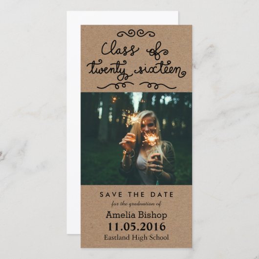 Kraft Paper Class of 2016 Typografy Save the Date (Vorne/Hinten)