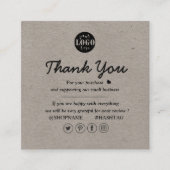 Kraft Paper Custom Logo Danke Earthy Quadratische Visitenkarte (Vorderseite)