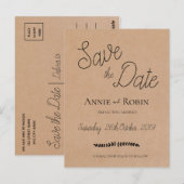 Kraft Paper Custom Script Wedding Save the Date Postkarte (Vorne/Hinten)