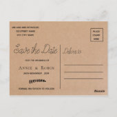 Kraft Paper Custom Script Wedding Save the Date Postkarte (Rückseite)