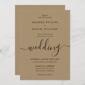 Kraft Paper Elegant Script Wedding Einladung (Vorne/Hinten)