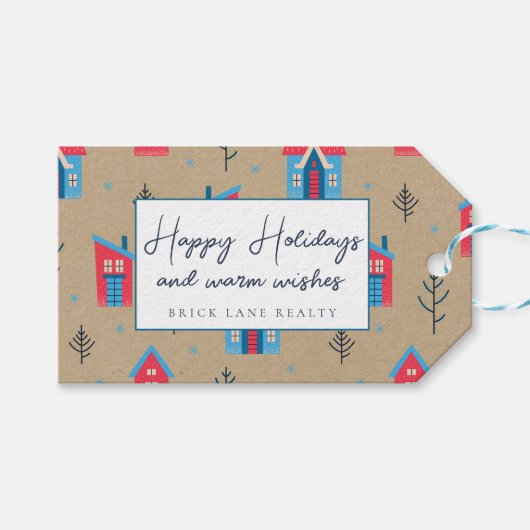 Kraft Paper Festive Happy Holidays Realty Geschenkanhänger (Vorderseite (Horizontal))