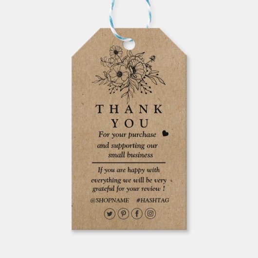 Kraft Paper floral danke Ihnen für das Geschenk Ta Geschenkanhänger (Vorderseite)