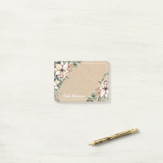 Kraft Paper Floral White Poinsettia Post-it Klebezettel (Auf Schreibtisch)