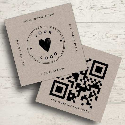 Kraft Paper Geometric QR Code & Logo Earthy Unique Quadratische Visitenkarte
