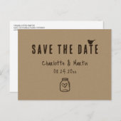 Kraft Paper Heart Wedding speichern das Datum Ankündigungspostkarte (Vorne/Hinten)