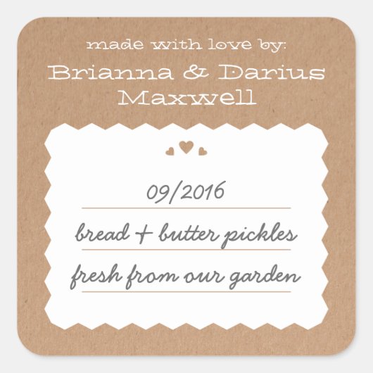 Kraft Paper Hearts Food Gift Label Aufkleber (Vorderseite)