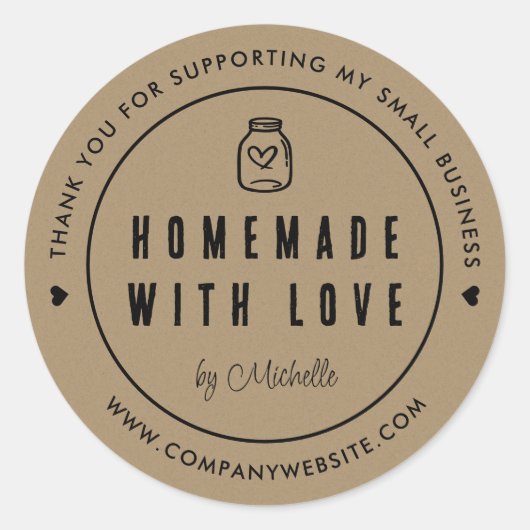 Kraft Paper Homemade mit Liebe Vielen Dank Runder Aufkleber (Vorderseite)