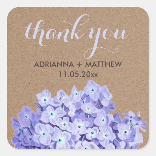 Kraft Paper Hydrangeas floral Vielen Dank für Ihre Quadratischer Aufkleber (Vorderseite)