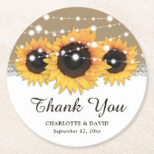 Kraft Paper Lace String Lights Sonnenblume Hochzei Runder Pappuntersetzer (Vorderseite)