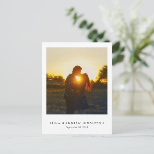 Kraft Paper Liebe and dank Script Foto Postkarte (Stehend Vorderseite)