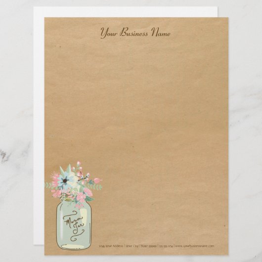 Kraft Paper Look Rustikale Mason Jar Moderne Flora Briefkopf (Vorne/Hinten)