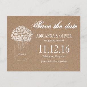 Kraft Paper Mason Jar Blume Save the Date Ankündigungspostkarte
