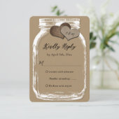 Kraft Paper Mason Jar Two Hearts Wedding RSVP Karte (Stehend Vorderseite)