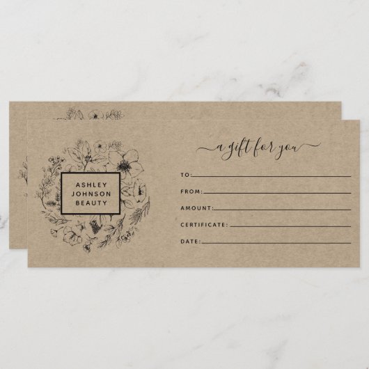 Kraft Paper Modern Botanic Gift Certificate (Vorne/Hinten)