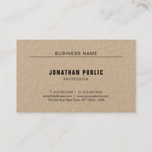 Kraft Paper Moderne Elegant Simple Template Luxury Visitenkarte (Rückseite)
