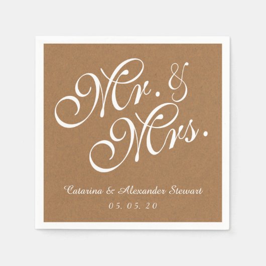 Kraft Paper Mr. und Mrs. Wedding Paper Napkins Serviette (Vorderseite)