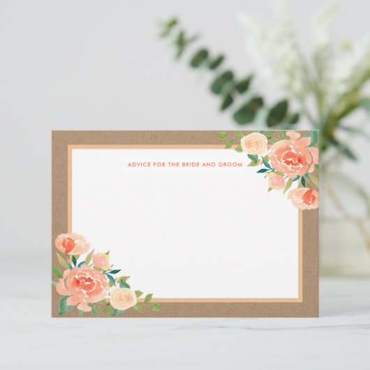 Kraft Paper Peach Florals | Hochzeitsratgeber Hinweiskarte (Stehend Vorderseite)