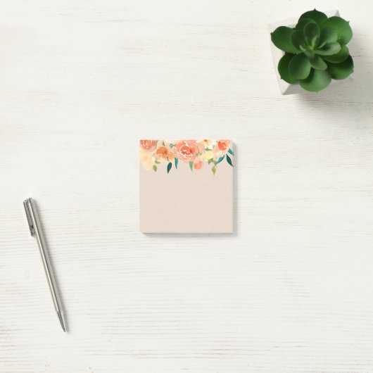Kraft Paper Peach Florals Rustic Chic Post-it Klebezettel (Büro)