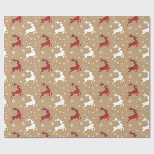 Kraft Paper Reindeer Tartan Red/White ID589 Geschenkpapier (Flach)