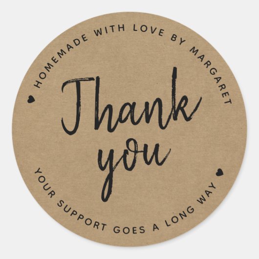 Kraft Paper Rustic Script Vielen Dank Runder Aufkleber (Vorderseite)