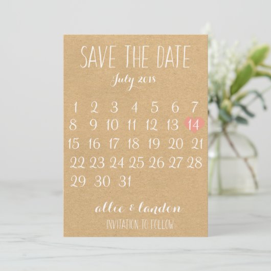 Kraft Paper Save the Date Calendar (Stehend Vorderseite)