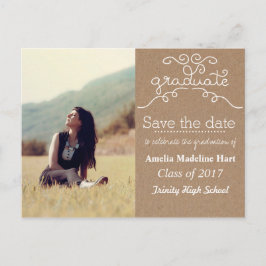 Kraft Paper Script Graduate | Save the Date Foto Ankündigungspostkarte