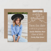 Kraft Paper Script Graduate | Save the Date Foto Ankündigungspostkarte (Vorne/Hinten)