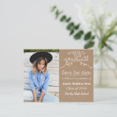 Kraft Paper Script Graduate | Save the Date Foto Ankündigungspostkarte (Stehend Vorderseite)