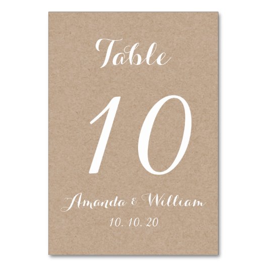 Kraft Paper Script Wedding Tischnummer Card (Vorderseite)