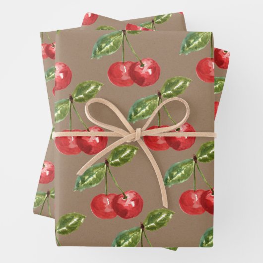 Kraft Paper Summer Red Cherries Geschenkpapier Set (Beispiel)