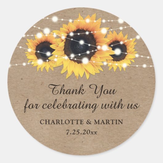 Kraft Paper Sunflower Wedding Danke Stickers (Vorderseite)