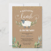 Kraft Paper Sweet Little Lamb Greenery Baby Dusche Einladung (Vorderseite)
