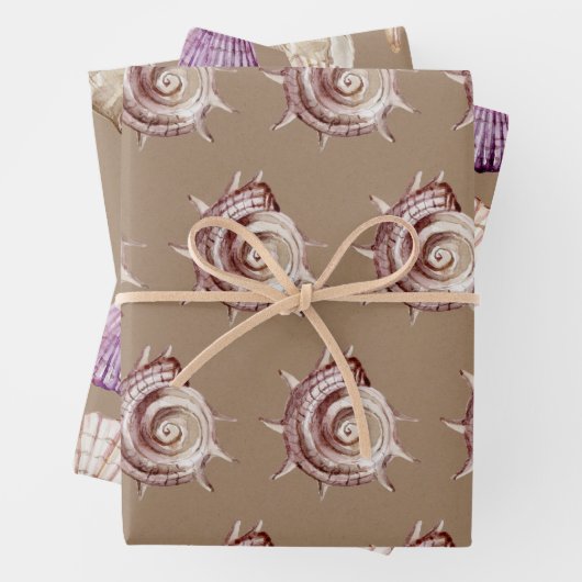 Kraft Paper Wasserfarbe Muscheln am Meeresufer Geschenkpapier Set (Beispiel)