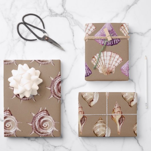Kraft Paper Wasserfarbe Muscheln am Meeresufer Geschenkpapier Set (Vorderseite)