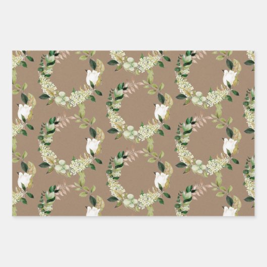 Kraft Paper Wasserfarbe Rosa Grünkränze Geschenkpapier Set (Vorderseite 2)
