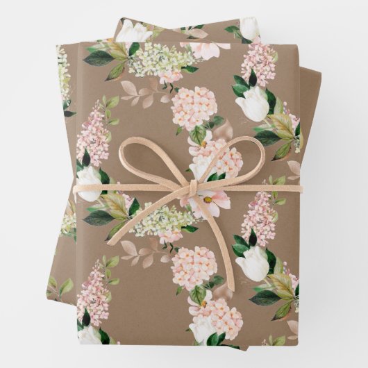 Kraft Paper Wasserfarbe Rosa Grünkränze Geschenkpapier Set (Beispiel)
