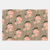 Kraft Paper Watercolor Pink Flamingos Mama & Baby Geschenkpapier Set (Vorderseite 2)