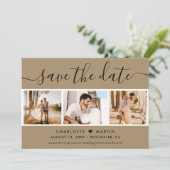 Kraft Paper Wedding 4 Foto Save The Date (Stehend Vorderseite)