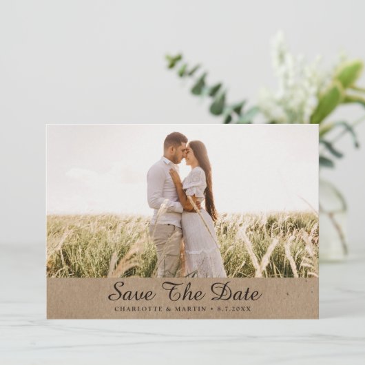 Kraft Paper Wedding Foto speichern die Datumskarte Save The Date (Stehend Vorderseite)