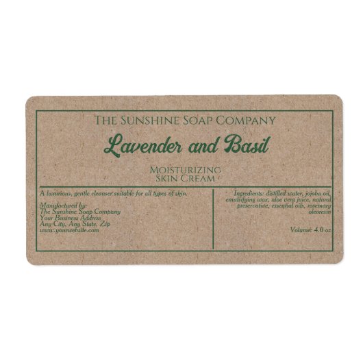 Kraft-Papier-Stil mit grünem Text-Kosmetikmarke (Vorne)